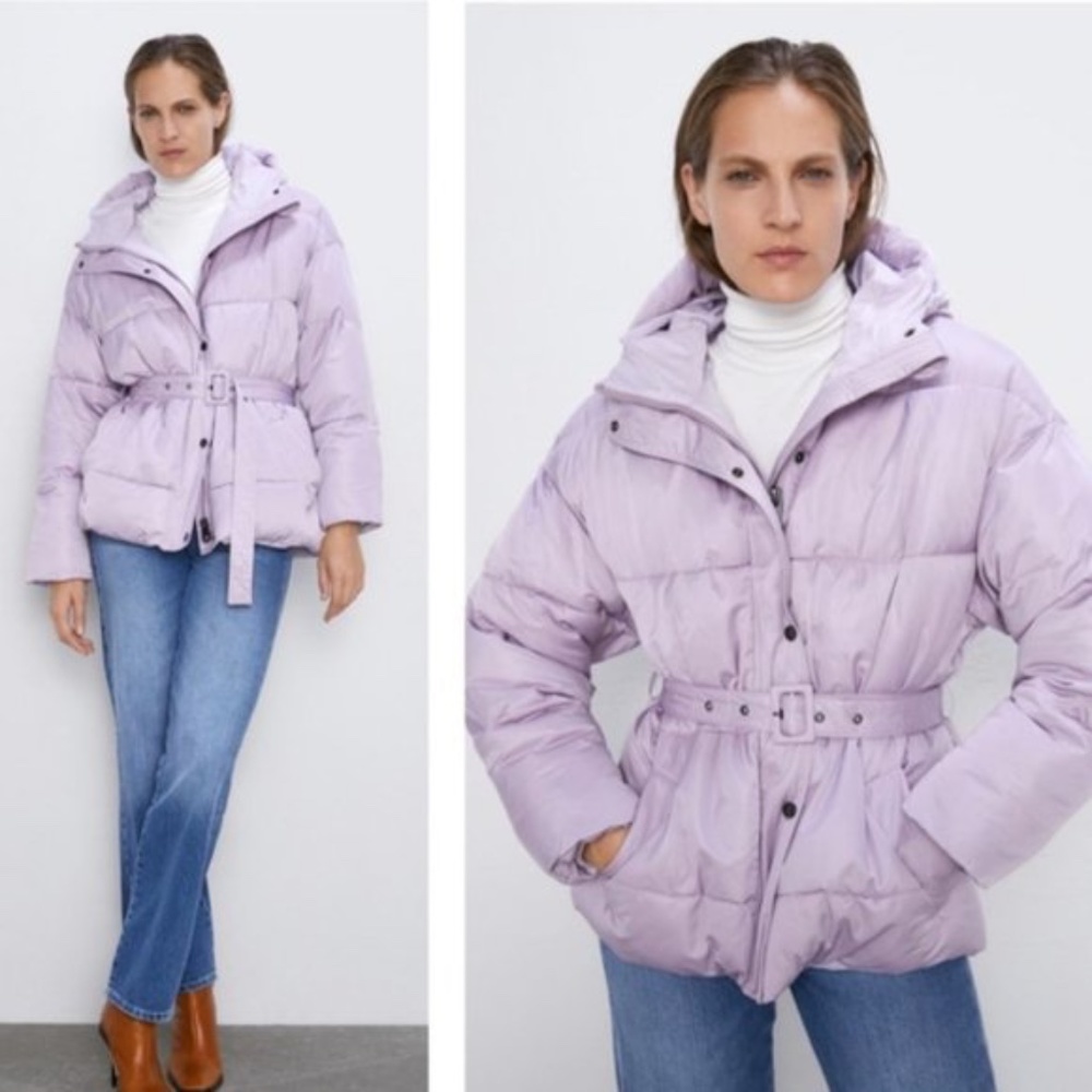Zara Lilac Puffer Jacket with Belt Color of 2020!